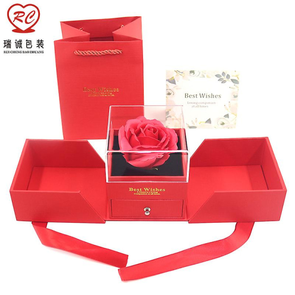 Punainen kaksiovinen lahjarasia, ystävänpäivän ruusulaatikko, sormus, korvakorut, kaulakoru, korupakkauslaatikko (FMY)
