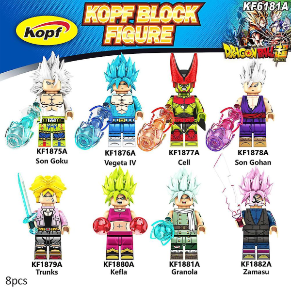 8 Pakk Anime Dragon Ball Super Minifigurer Samlet Mini Byggeklosser Son Goku Vegeta Figurer Leke Modell Barn Julegaver (FMY) A