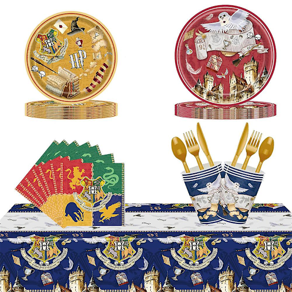 Taikuri Noita -juhlatarvikkeet Kertakäyttöiset Pöytäastiat Setti Vauvakutsuja Illallinen Lautasia Kupit Muovi Pöytäliina Lasten Syntymäpäivä Koristelu (FMY) 81Pcs Set