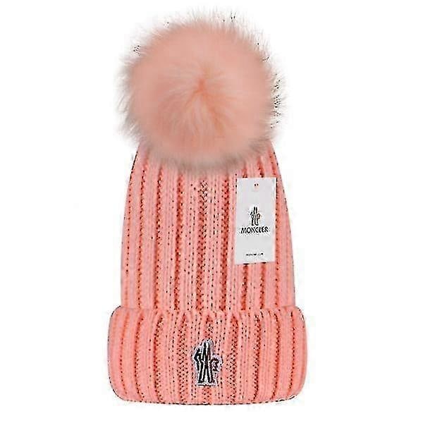 Uusi monipuolinen talvipipo villasta, lämmin villapipo, neulottu villapipo tupsulla (FMY) pink moncler Small label
