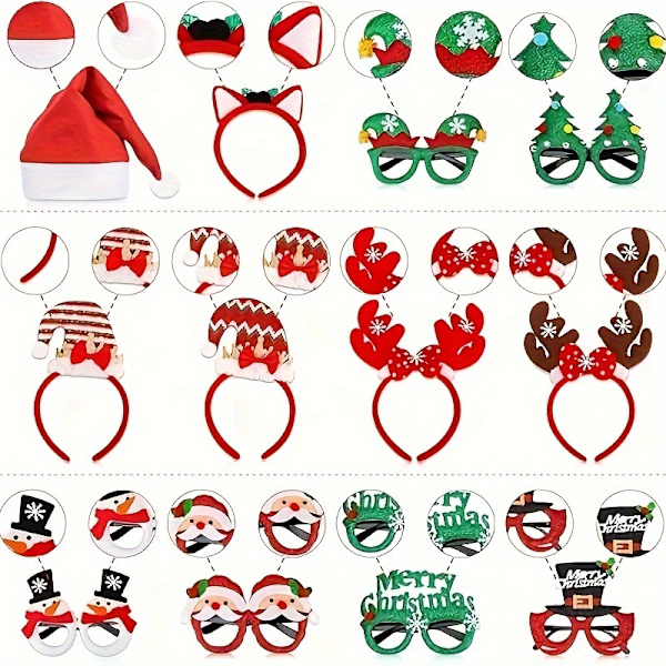 18-delt Ultimate Julefestpakke - Fargerike Festlige Hodebånd, Julehatter, Nyhet Brillerammer og Mer - Slitesterkt Plastmateriale, (FMY) 18pcs