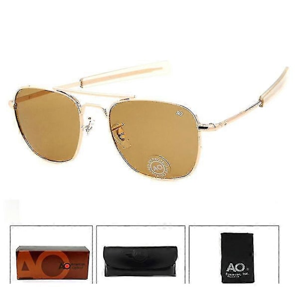 Flygsolglasögon för Män Kvinnor Utomhus Körglasögon Pilot Amerikansk Armé Militär Optiska Ao Solglasögon Glasögon Oculos De Sol  (FMY) gold-tea Original Box