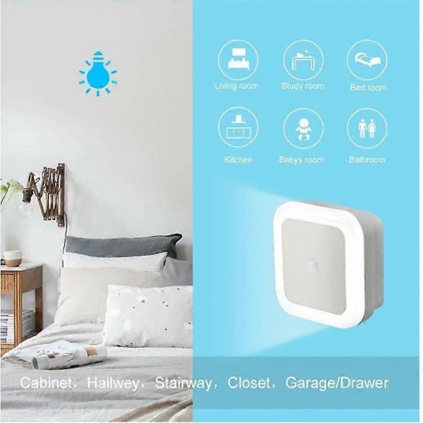 SOAIY 2-pakning LED nattlys med bevegelsessensor, energibesparende stikkontaktlys, PIR sensorlampe, varmhvit, barnerom, gang, trapp (FMY) style51