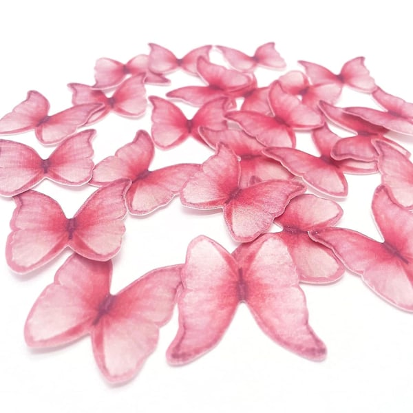 Ätbara Vaffelpappersfjärilar Set om 48 Rosa Kakdekorationer, Cupcake Topper (FMY)