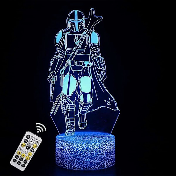 3D Illuusio Mandalorian Yövalo, Poikien Illuusiolamppu Lapsille, Joulu- ja Syntymäpäivälahjat Kaukosäätimellä Lastenhuoneen Valoihin Pojille (FMY)