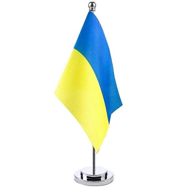 Ukrainsk Bordflag - Ukrainsk Bordflag med Stang og Fod - Dekoration til Hjem, Kontor, Mødelokale (FMY)