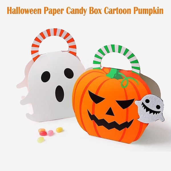 50 st Halloween pappersgodislåda Tecknad pumpaspöke Dessertbakning Presentförpackning Fest Halloween Barntillförsel Favors Väskor Box (FMY)