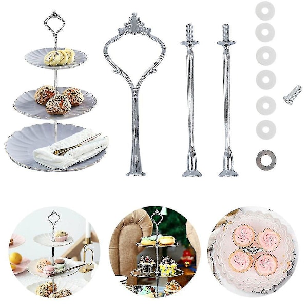 10 Sett Kake Stativ Beslagsett Lagdelt Brett For 3 Lags Kake Stativ Holder Hardware (FMY) Silver