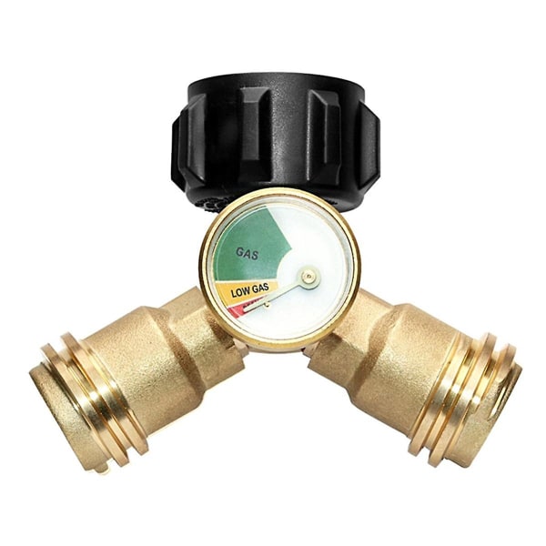 Propane Splitter, 2-way Propane Tank Y Split Adapter With Gauge, Tee Connector Adapter  (FMY)