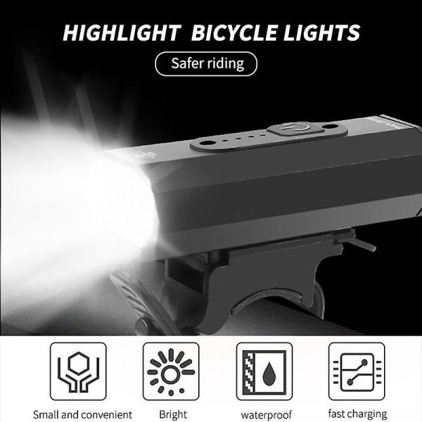 6 lägen Led Cykelljus USB Laddningsbar Cykel Front Lampa Vattentät Bländande Ficklampa Cykelutrustning (FMY)