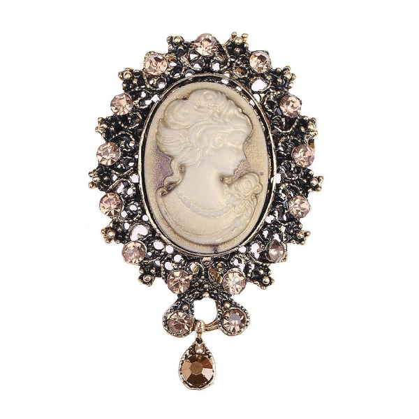 Vintage elegant viktoriansk dam skönhetskameo med kristallbroschnål Antikt guld (FMY)
