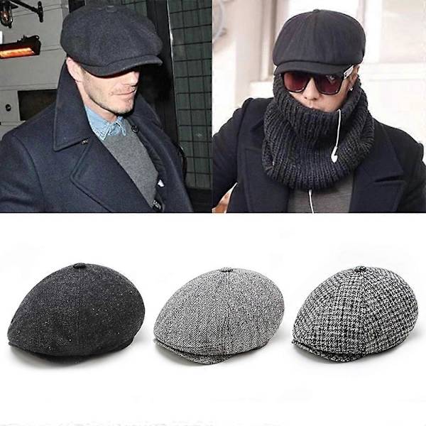 Peaky Blinders Hatt Newsboy Flat Cap Herringbone Tweed Ull Baker Boy Gatsby- (FMY) L5860cm Gray