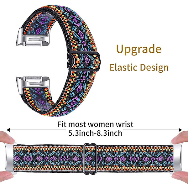 Elastisk nylonrem med justerbar spenne flettet klokkestropp for Fitbit Charge 6/5 - 14#  (FMY) Multicolor Style C Fitbit Charge 6
