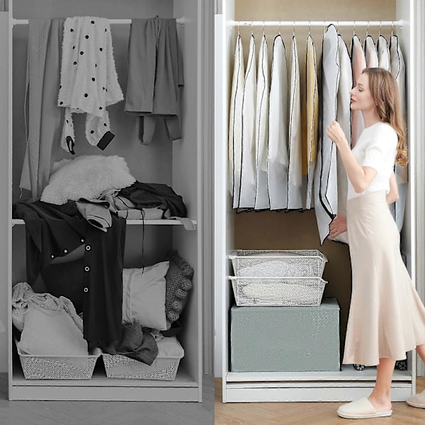 10-pack klädskydd, 60 x 120/100 cm, svart kant, transparent kostymväska, klädväskor, klädöverdrag, kostymfodral, aftonklänning, bröllopsklänning (FMY)