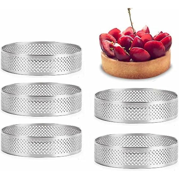 Porös Tart Ring Rund Botten Tower Tart Kaktform Bakverktyg Värmebeständig Perforerad Kaktmousse Ring, 5 st (8cm(rund)  (FMY)