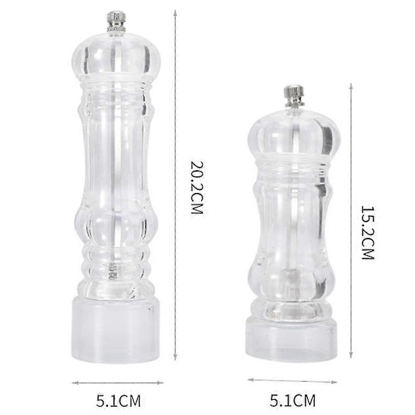 Manuell Pepparkvarn och Saltshaker Set - Transparent Justerbar Kvarn och Behållare - Akryl, Klar (FMY) Small*Large