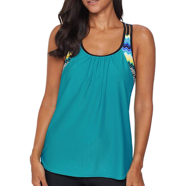 Dame Stribet Print Lace-up Racerback Tankini Badetøjsoverdel Bottomless Lyseblå Xxl (FMY)