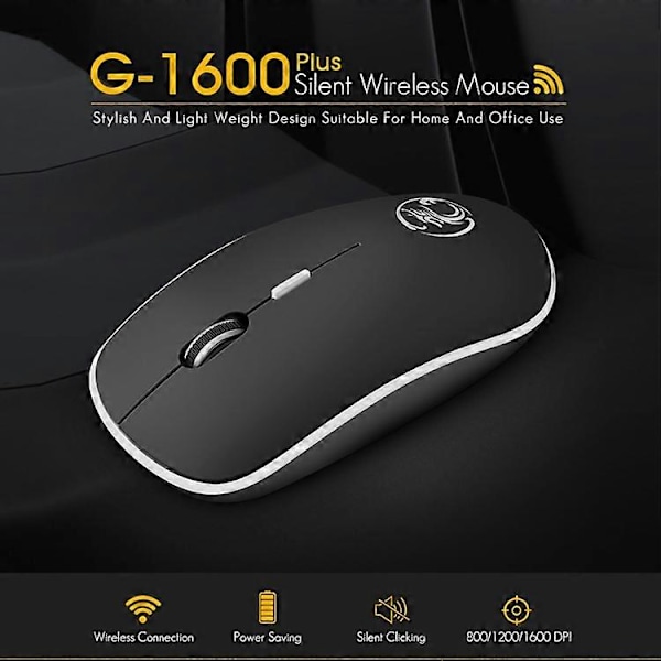 iMICE G-1600 Plus 2.4Ghz 1600 DPI Ergonomisk Støysvak USB Mute Trådløs Mus (FMY) 2