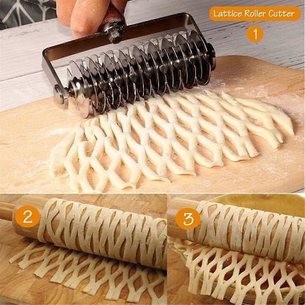 Gitterkutter i rustfritt stål, deigrullekutter bakeverktøy for kaker, paier, pizza, brød (FMY) As Shown