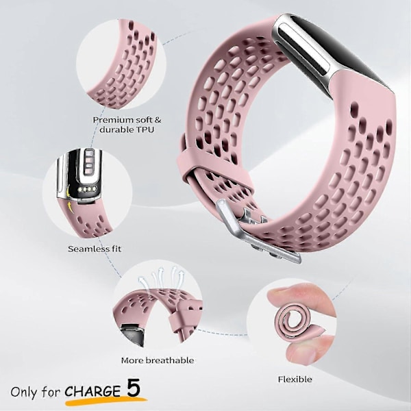 Pehmeä ja hengittävä vaihtoranneke Fitbit Charge 5/6 -kelloon - Vedenkestävä (FMY)