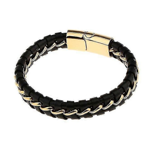 Herr Punk Läder Mix Färg Armband Med Guld Rostfritt Stål Lås (FMY)