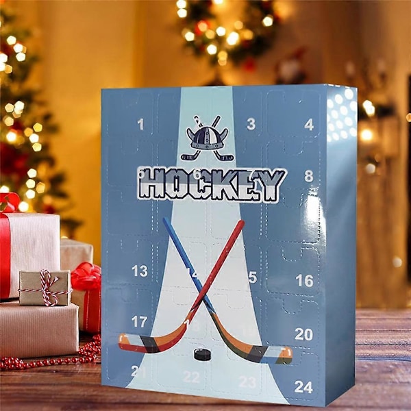 Hockey Julekalender 2024 - Den med 24 små døre, 24 dages juleferie nedtælling gave, miniature hockey ornament til hjemmet kontor (FMY)
