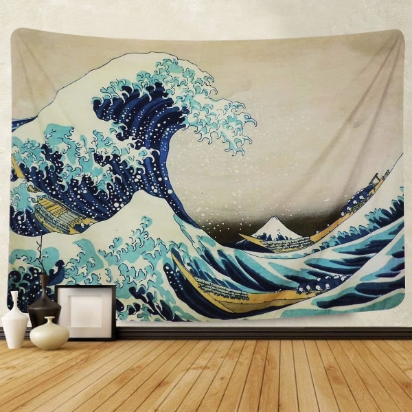 Vægtapet, Great Wave Off Kanagawa Vægophæng med naturkunst Hjemdekorationer til stuen Soveværelsesdekoration (bølge, 150x130cm)