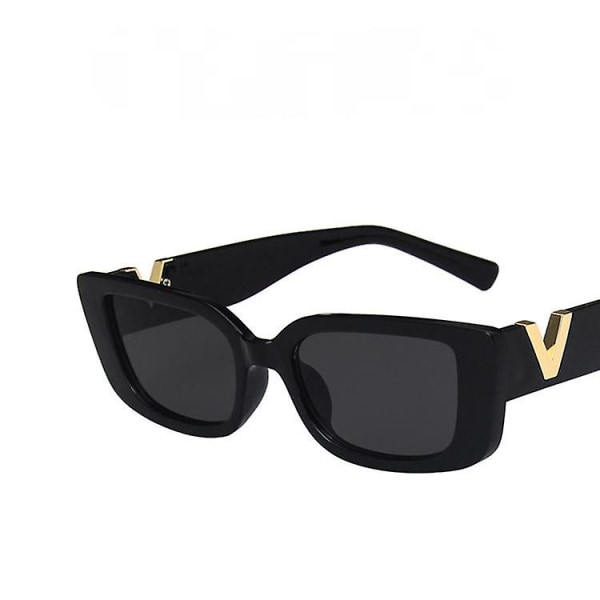 Firkantede rektangulære solbriller, mote-retrobriller, Uv 400-beskyttelse Kjørebriller for kvinner menn-svart (FMY)