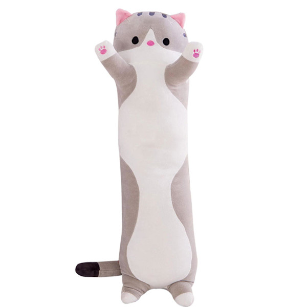 Myk Sovende Katt Figur Pute Stoffdyr Dukke Lang Sylindrisk Plysj Leke For Barn (FMY) Gray 70cm