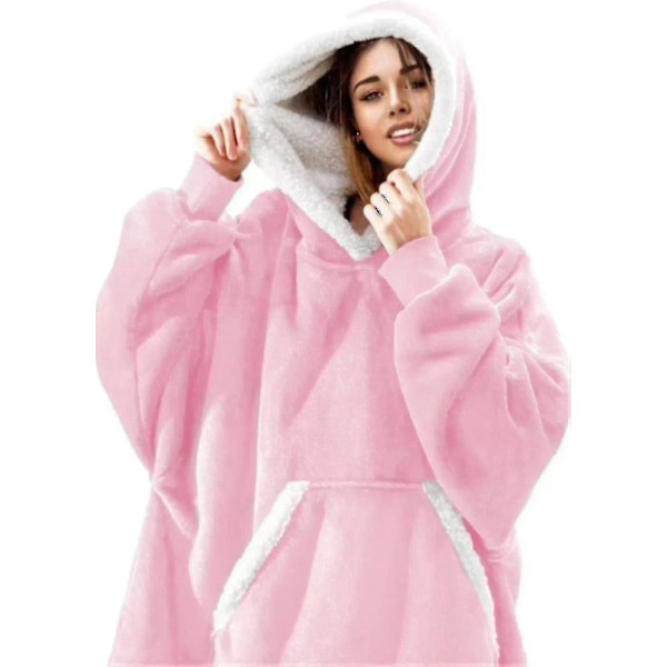 Tæppe Sweatshirt Oversized Hoodie Bærbar Tæppe Blødt Varmt Komfortabelt Kæmpe Forlomme S  (FMY) Pink