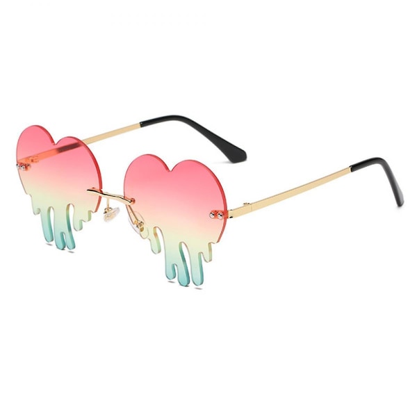 Dripping Heart Solbriller til Kvinder Kantløse, smeltende hjerteformede solbriller Linse Trendy festbriller (FMY)