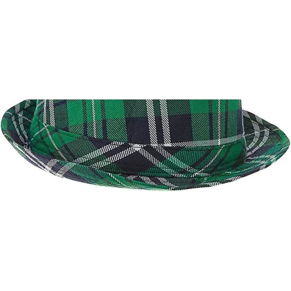 St. Patrick's Day Plaid Stof Fedora Hat | Festtilbehør, 30*20 cma, wz-1743 (FMY)
