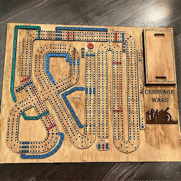 Cribbage Wars Brädspel - Klassiskt kortspel med roliga vändningar, förvaring för kort & pinnar, interaktivt förälder-barn brädspel (FMY) A