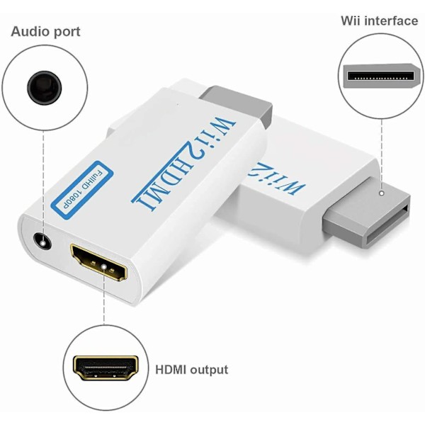 Wii HDMI Adapter, Wii til HDMI 720/1080p HD Konverter Adapter med 3,5 mm Audio Udgang, Wii 2 HDMI Konverter til Wii Skærm Beamer TV