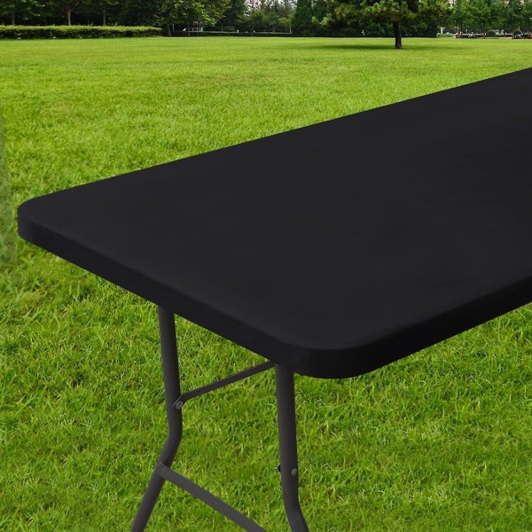 Rektangulært Dug, Vandafvisende Polyester Elastisk Pasform Dug, Passer til 6ft Foldsammenligning Bord Camping, Udendørs (sort, 76.20 Cm X 182.88 Cm)  (FMY)