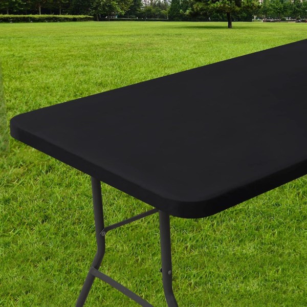 Suorakaiteen muotoinen pöytäliina, vedenpitävä polyesteri elastinen pöytäliina, sopii 6 jalkaan kokoontaitettavaan pöytäpöytään, ulkokäyttöön (musta, 76,20 cm x 182,88 cm) (FMY)