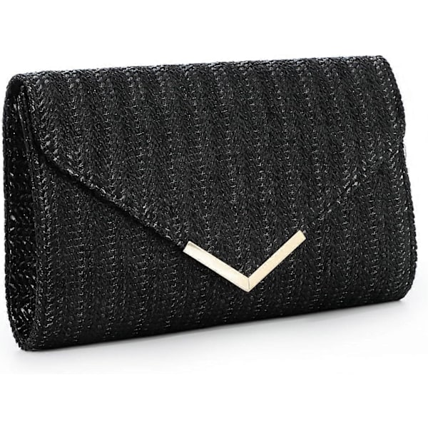 Stråväska Clutch Raffia Rattan Sommarväska Vävda Strandväskor för Kvinnor Bröllop Semester Resa Party 2024 (FMY) Black