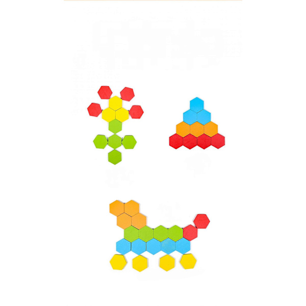 Trekantet puslespill i tre for voksne og barn - Tangram-formet modellblokk, hjernepuslespill, geometri, logikk, IQ-spill (FMY)