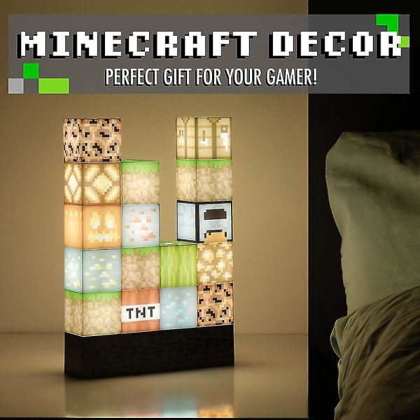 Creative Minecraft Stitching Nattljus Lampa Kub Byggstenslampa Lampa Ljus Skrivbordsdekoration Ornament Presenter (FMY)