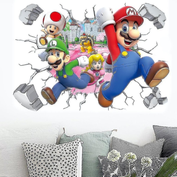 Mario Cartoon Broken Wall Pvc Väggdekal Roliga 3d väggdekaler