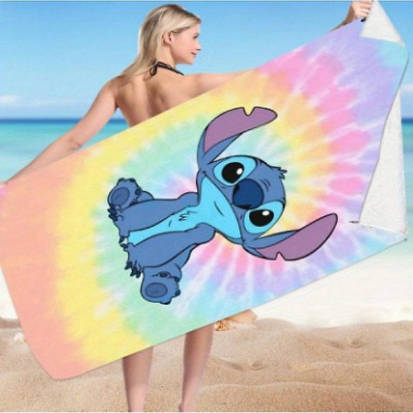 Uusi tyyli 1kpl Disney Stitch -painatettu pyyhe, värillinen kylpypyyhe, suorakulmainen rantapyyhe, mikrokuituinen nopeasti kuivuva pyyhe  (FMY) AL211016145 Microfiber 75*150CM