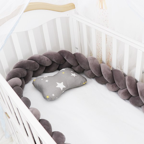 Baby roterande rak säng, sängskena dekoration, handgjord tresträngsflätning mörkgrå dark gray 2 meters