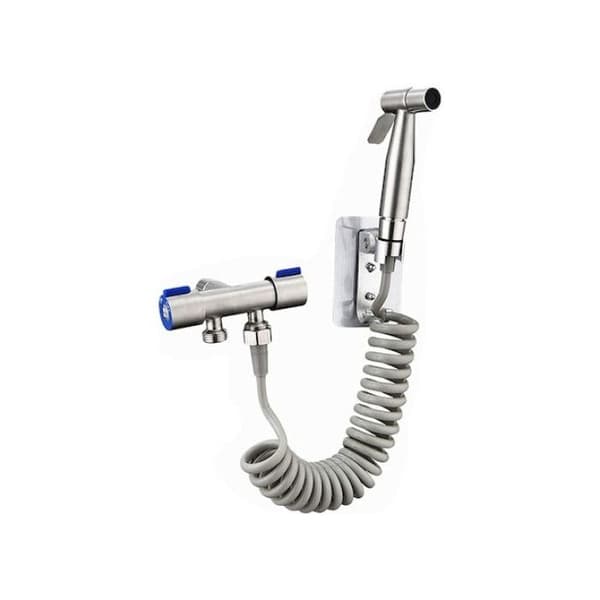 3-delt sæt: Bidet tilbehør, 1,5 m slange, rustfrit stål, badeværelsesrengøring, vægboring.
