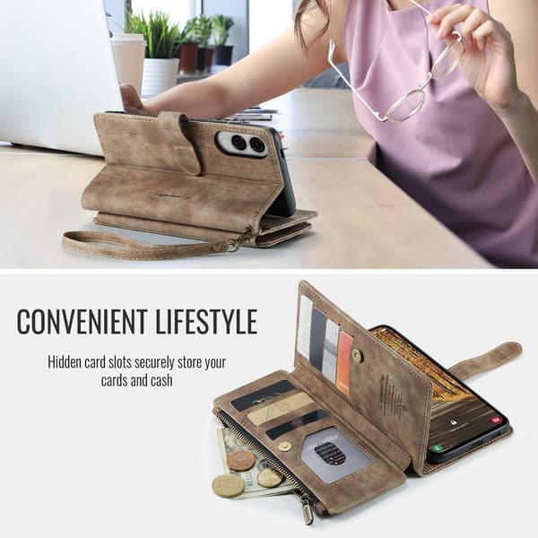 (For Samsung A16) Retro Leather Wallet Case with Detachable Wrist Strap and Multiple Card Slots blå