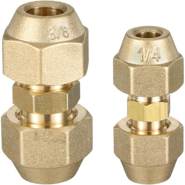 2 stk. 1/4\" 3/8\" kobber dobbeltfittings til aircondition, dobbeltnippel, loddefri AC kobberrørsfitting