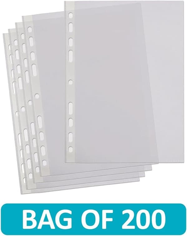 Fickor, Transparenta A4-plastfickor, Förstärkt rygg, Multihål för ringpärmar, 200-pack 200pcs