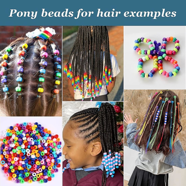 1000 grossist ponnypärlor, flerfärgade armbandspärlor, pärlor för hårflätor, pärlor för barnpyssel, plastpärlor, hårpärlor för flätor för flickor