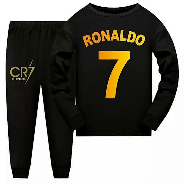 CR7 Ronaldo Barn Tryckta Pyjamas Topp+Byxor Set Sovkläder Nattkläder Gåvor Black 13-14Years
