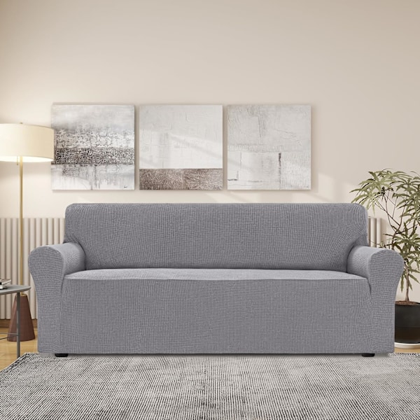 Justerbara 3- och 2-sits sofföverdrag, Stort 3-sits sofföverdrag, Stretch sofföverdrag, Slitstarkt stretch sofföverdrag, Ljusgrå Light Grey Large 3-seater (215-250 cm)