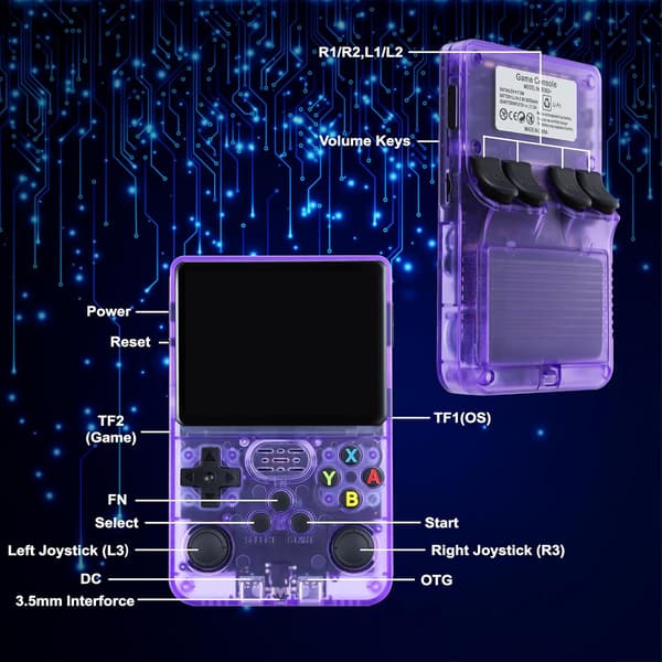 R36S Retro Handheld Gaming Console with 3.5-inch IPS Screen, 64GB TF Card Pre-installed with 10,000+ Games, Open Source Linux System, Black Black